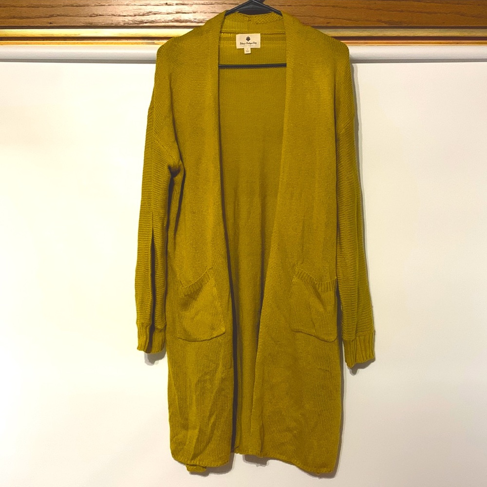 Mustard colored midi lightweight cardigan